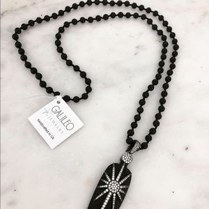 Long black agate and bone necklace